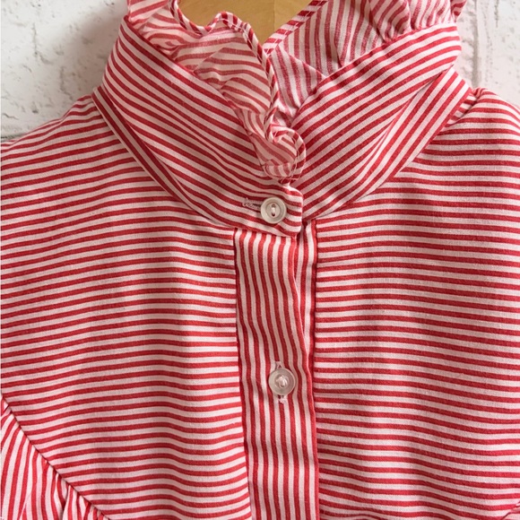 Vintage RARE Candy Striped Red Ruffle-Trim Button-Front Blouse 70’s-80’s - Picture 4 of 7